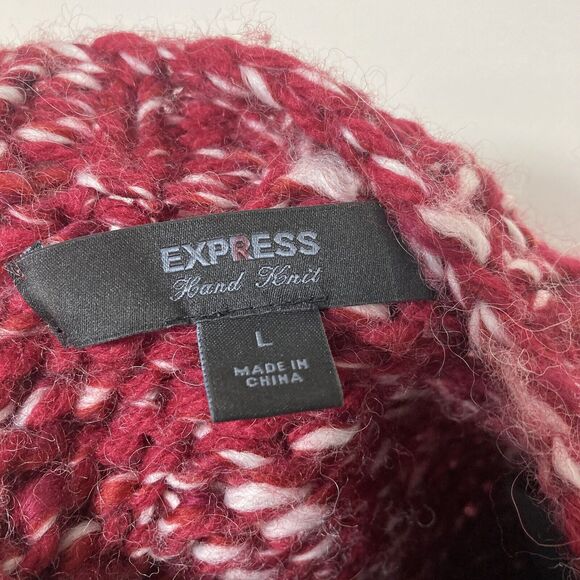 Vtg Express Y2K Sweater Womens Large Red Wool Hand Knit Chunky Snowflake Grandma - Picture 3 of 10